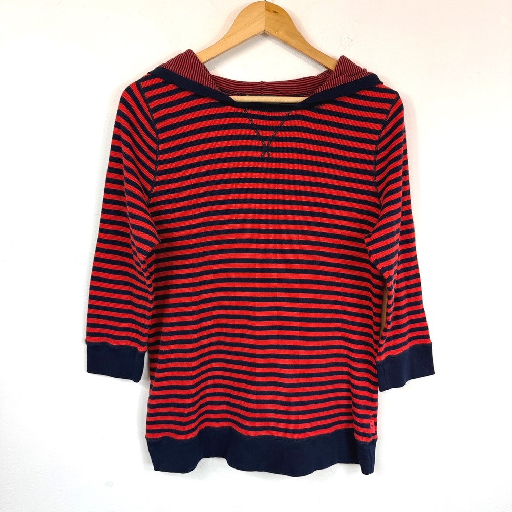 Lauren Ralph Lauren Hoodie Red Navy Striped Waffle Knit Preppy Nautical 1X